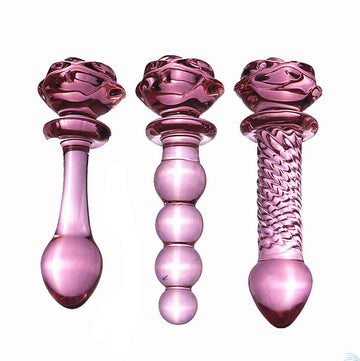 Pink Rose Beads Smooth Glass Dildo