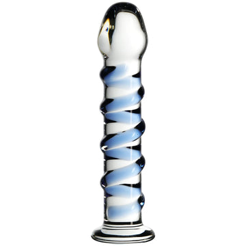 Blue Ribbed Glass Pegging Anal Dildo