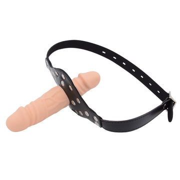 Leather Strap On Face Double Ended Dildo Gag