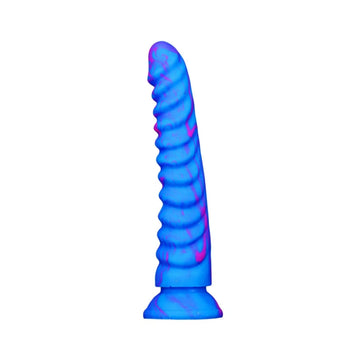 8 Inch Blue Ribbed Dragon Scale Dildo