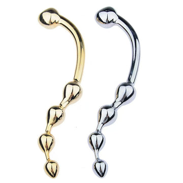 Stainless Steel Anal Pull Beads Curved Metal Dildo