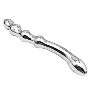 S Shaped Curved Beaded Stainless Steel Metal Dildo