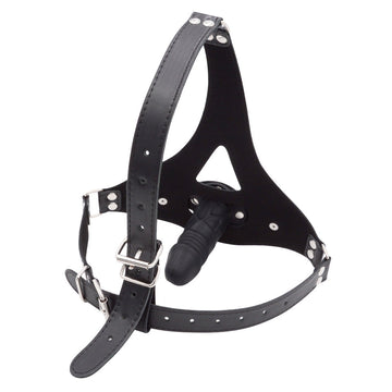 Black Leather Straps Harness Dildo Gag