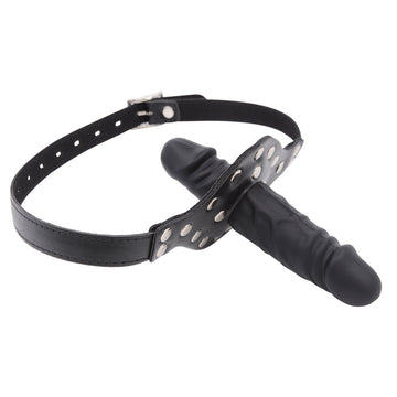 Black Leather Strap Face Dildo Gag
