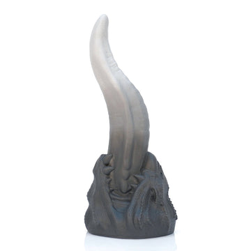 Grey Curved Tongue Silicone Fantasy Dildo