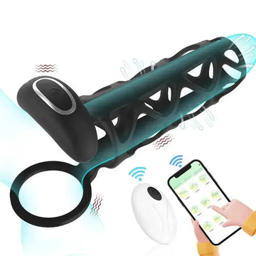 Black Hollow Cock Training Vibrating Penis Sleeve