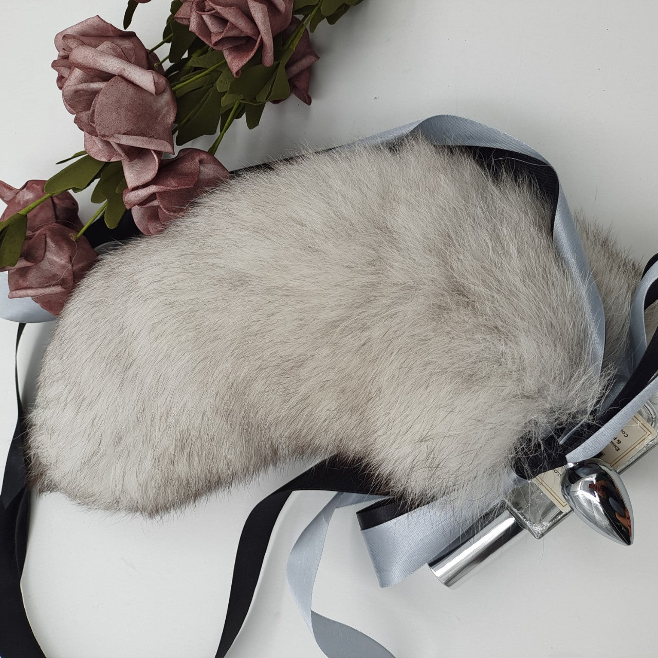 Grey Furry Real Fur Fox Tail Butt Plug