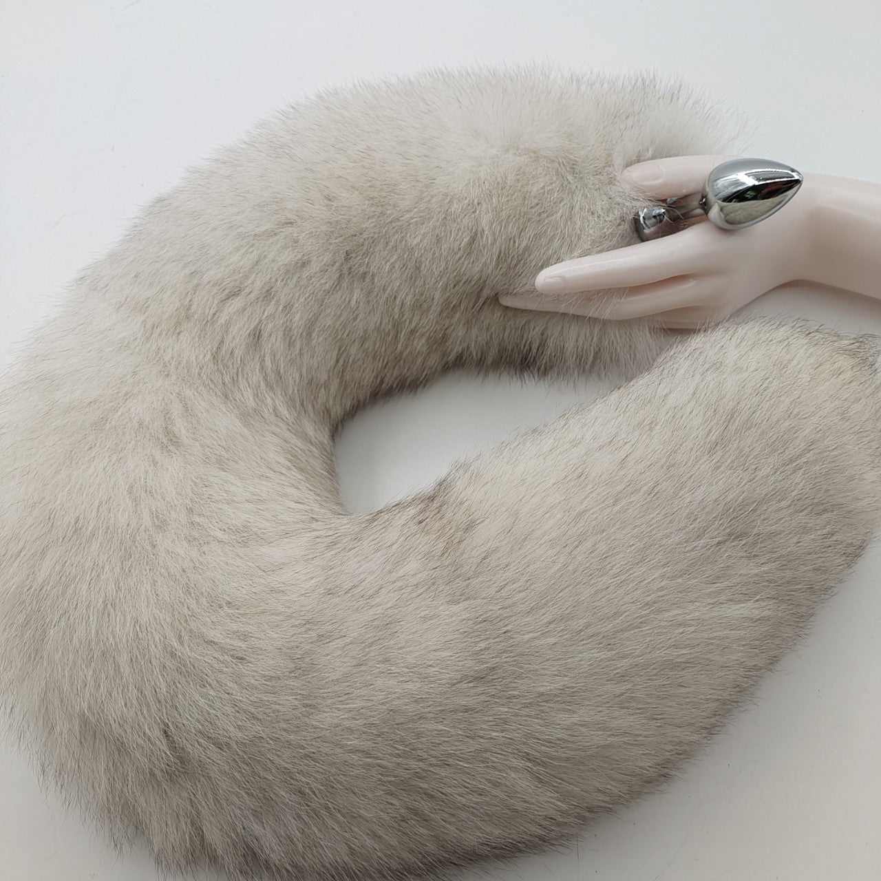 Grey Furry Real Fur Fox Tail Butt Plug