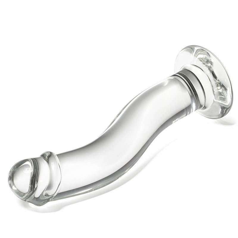 6 Inch Clear Curved Glass Dildo With Foreskin