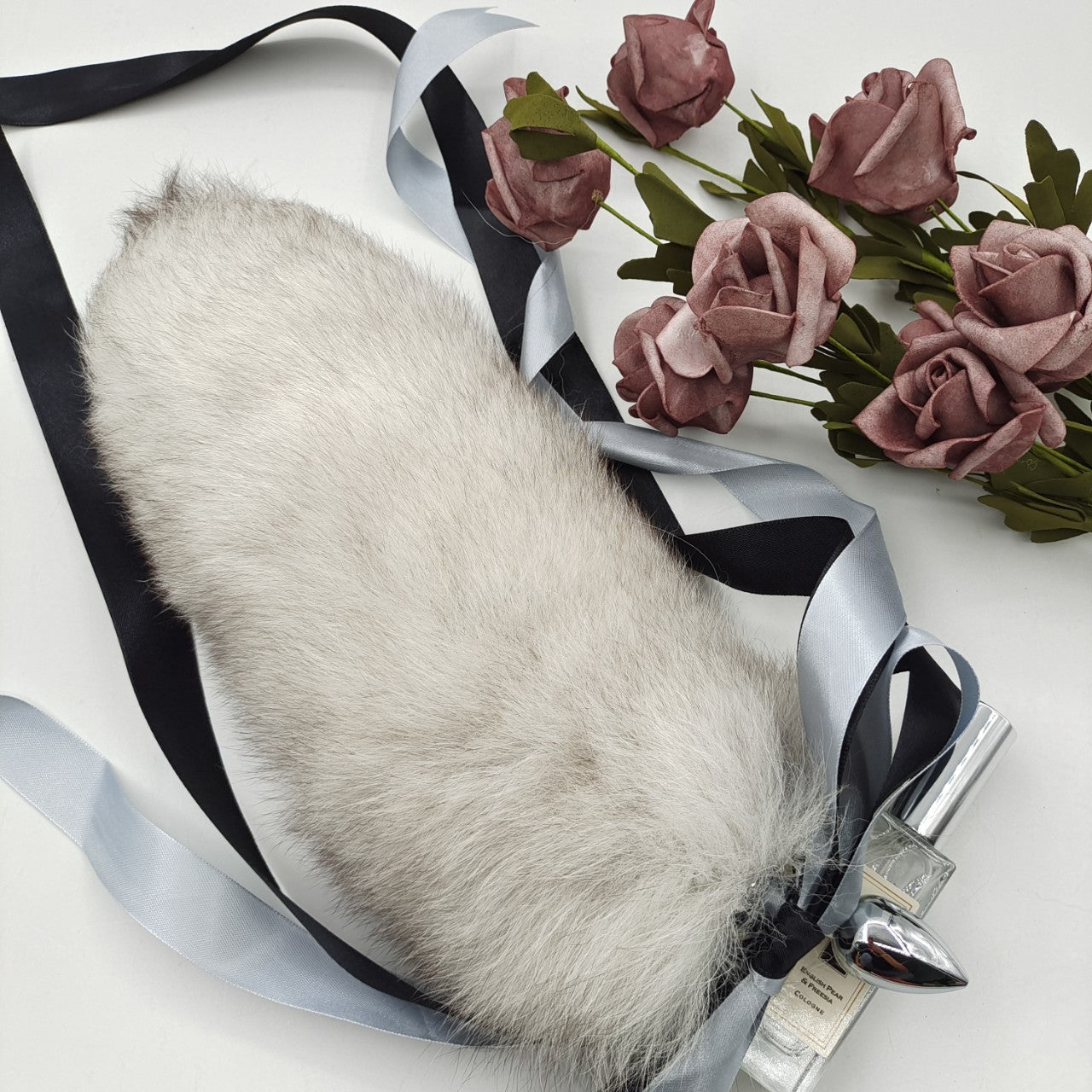 Grey Furry Real Fur Fox Tail Butt Plug