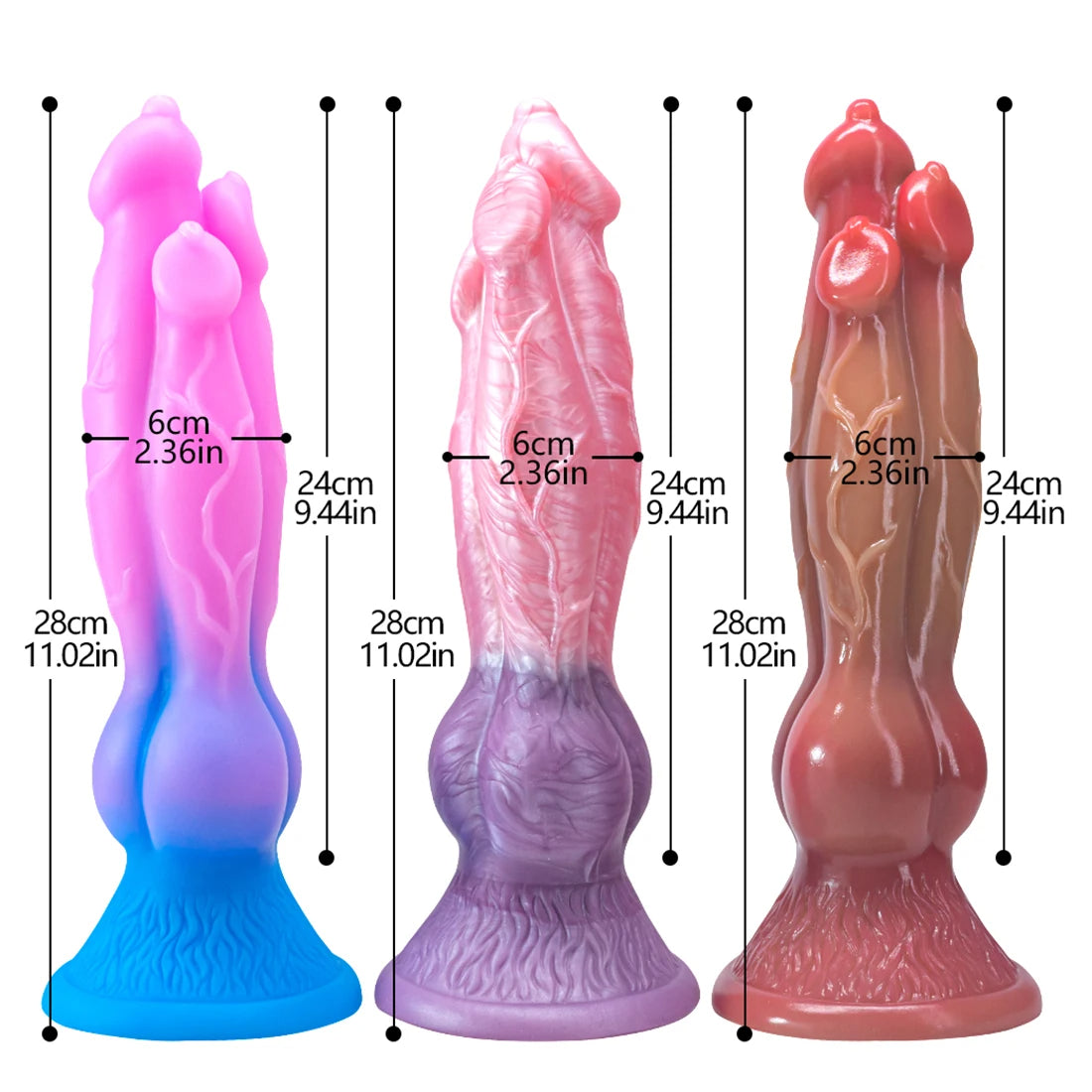 11 Inch Mutant Three Head Big Dog Dildo—Various colors