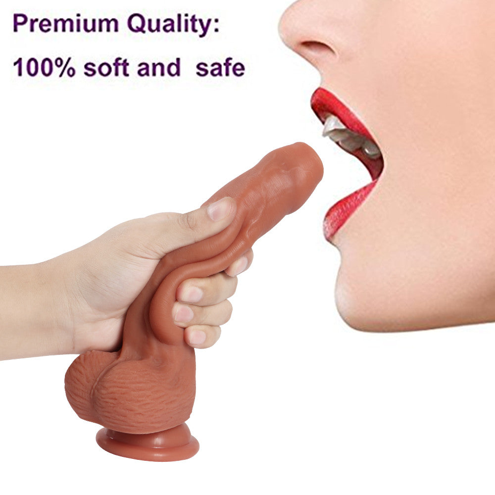 8 Inch Realistic Silicone Dildo With Foreskin