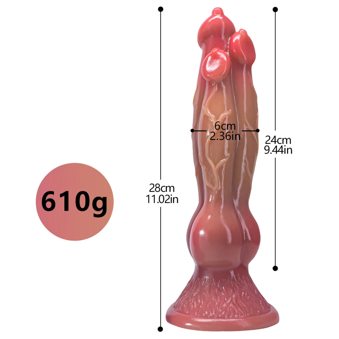 11 Inch Mutant Three Head Big Dog Dildo—Various colors
