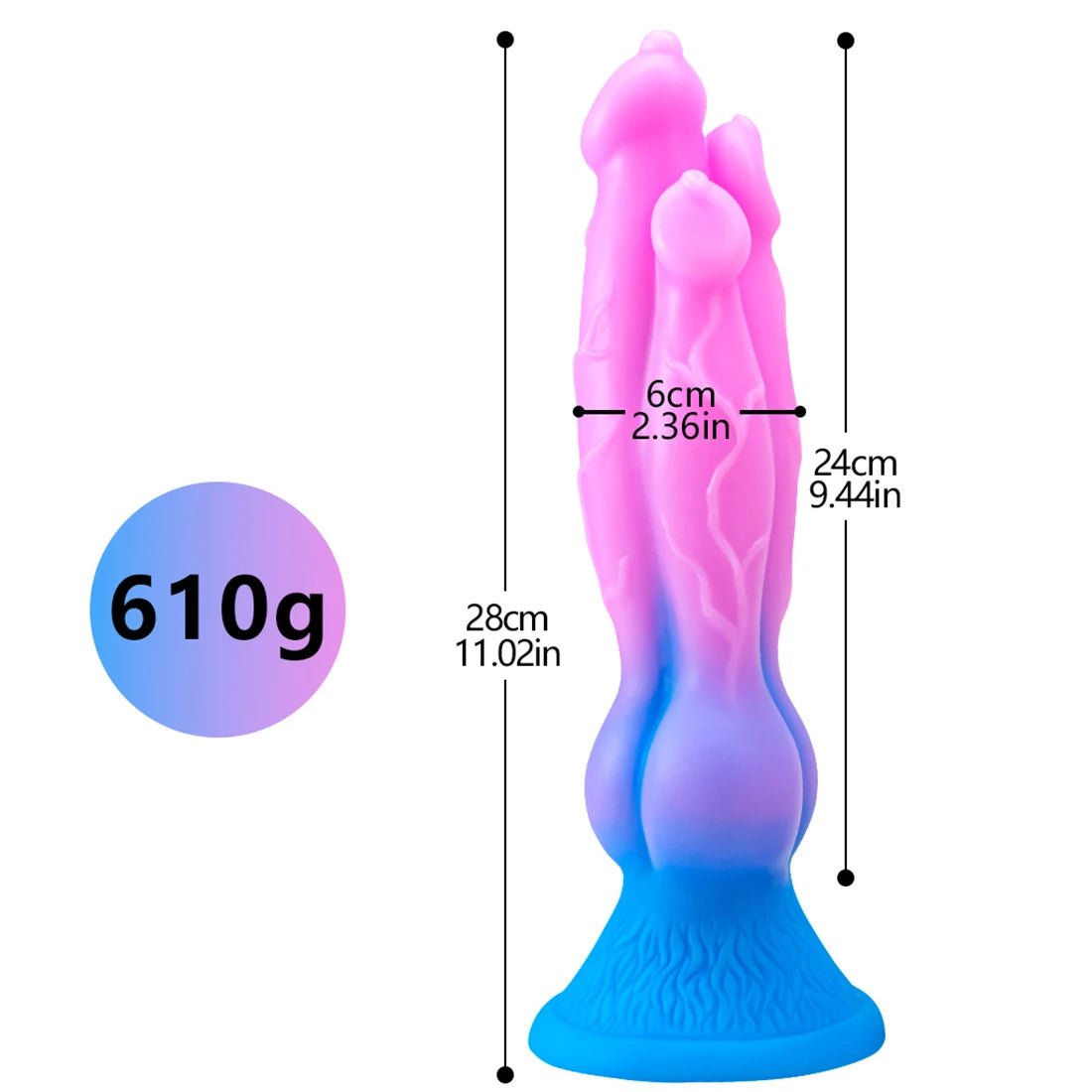 11 Inch Mutant Three Head Big Dog Dildo—Various colors