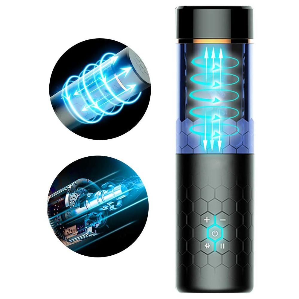 Black Hands Free Rotating Retractable Masturbator