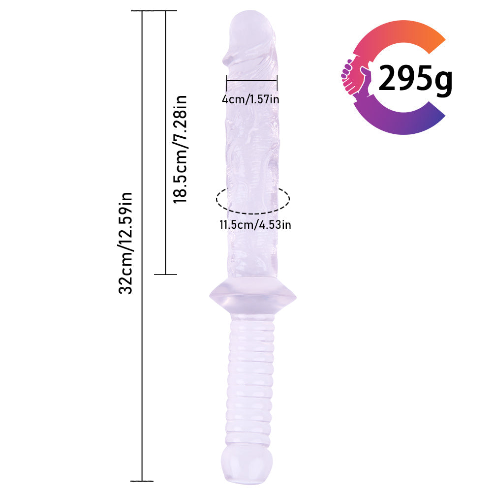 12 Inch Handle Clear Jelly Dildo