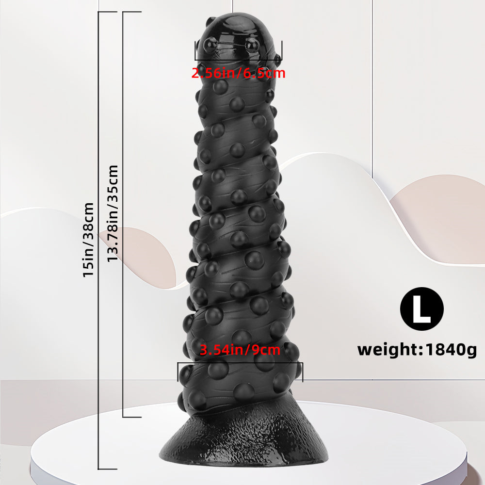 15 Inch Threaded Bossy Dot Big Black Dildo