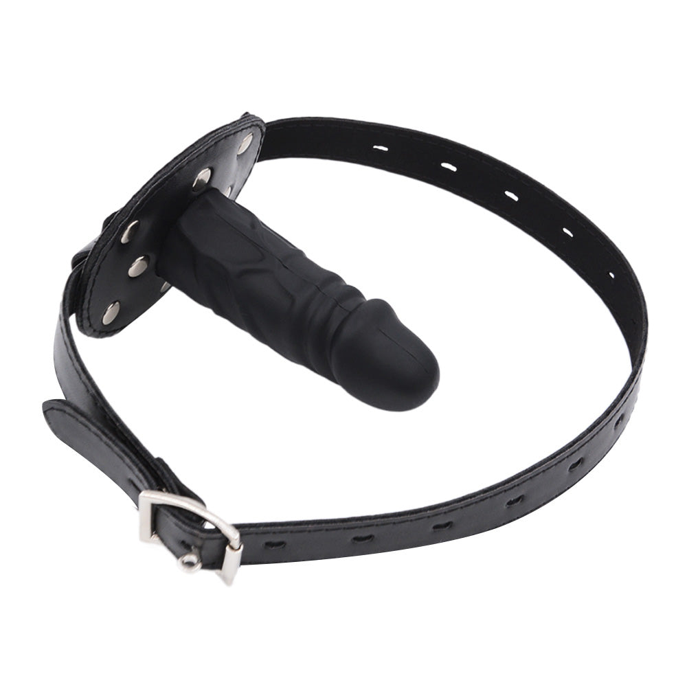 Black Leather BDSM Dildo Gag Mask
