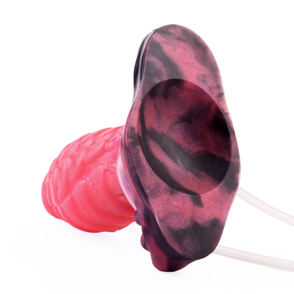 Red Ribbed Monster Squirting Inflatable Butt Plug