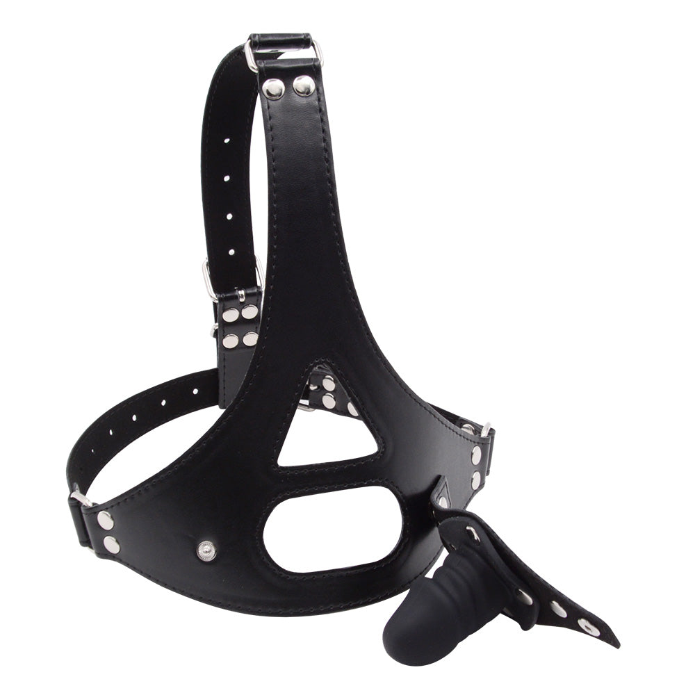 Black Leather Straps Harness Dildo Gag