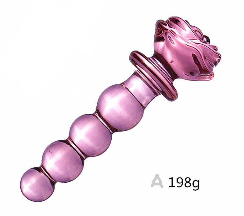 Pink Rose Beads Smooth Glass Dildo