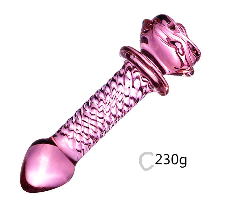 Pink Rose Beads Smooth Glass Dildo