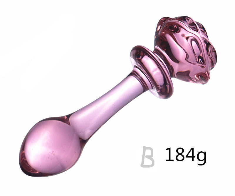 Pink Rose Beads Smooth Glass Dildo