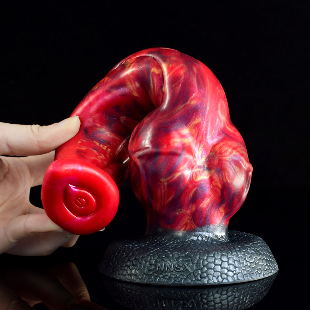 9 Inch Red Textured Pointed Horse Dildo