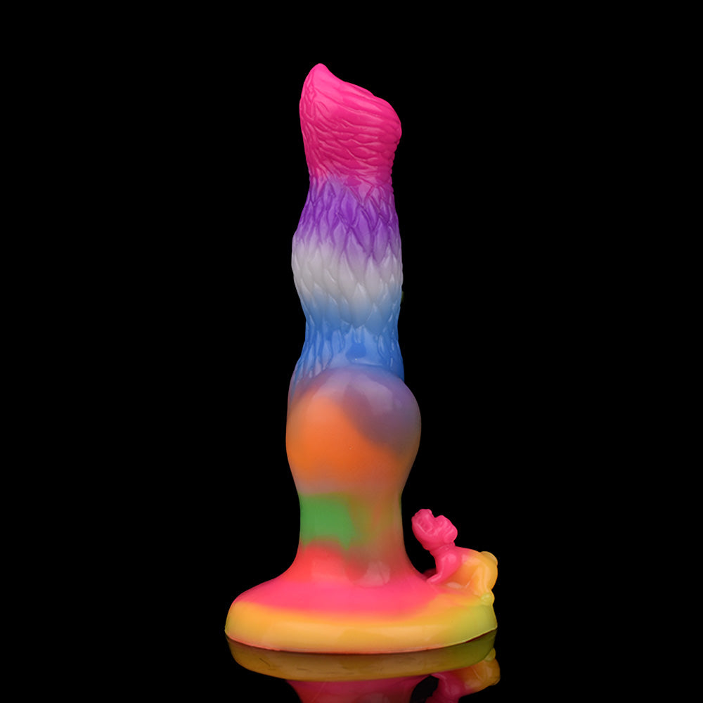 8 Inch Glow In The Dark Dog Rainbow Dildo