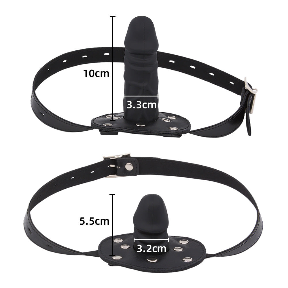 Black Leather BDSM Dildo Gag Mask