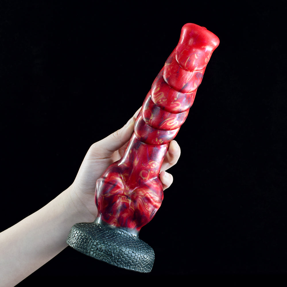 9 Inch Red Textured Pointed Horse Dildo