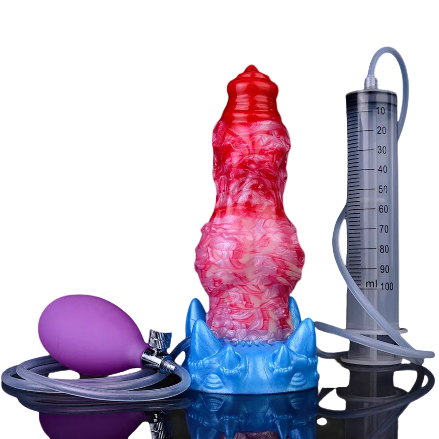 Red Dog Knot 7 Inch Inflatable Squirting Dildo