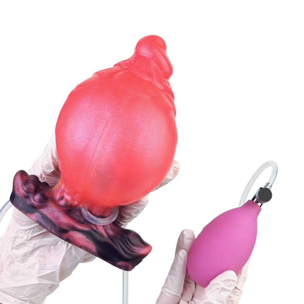 Red Ribbed Monster Squirting Inflatable Butt Plug