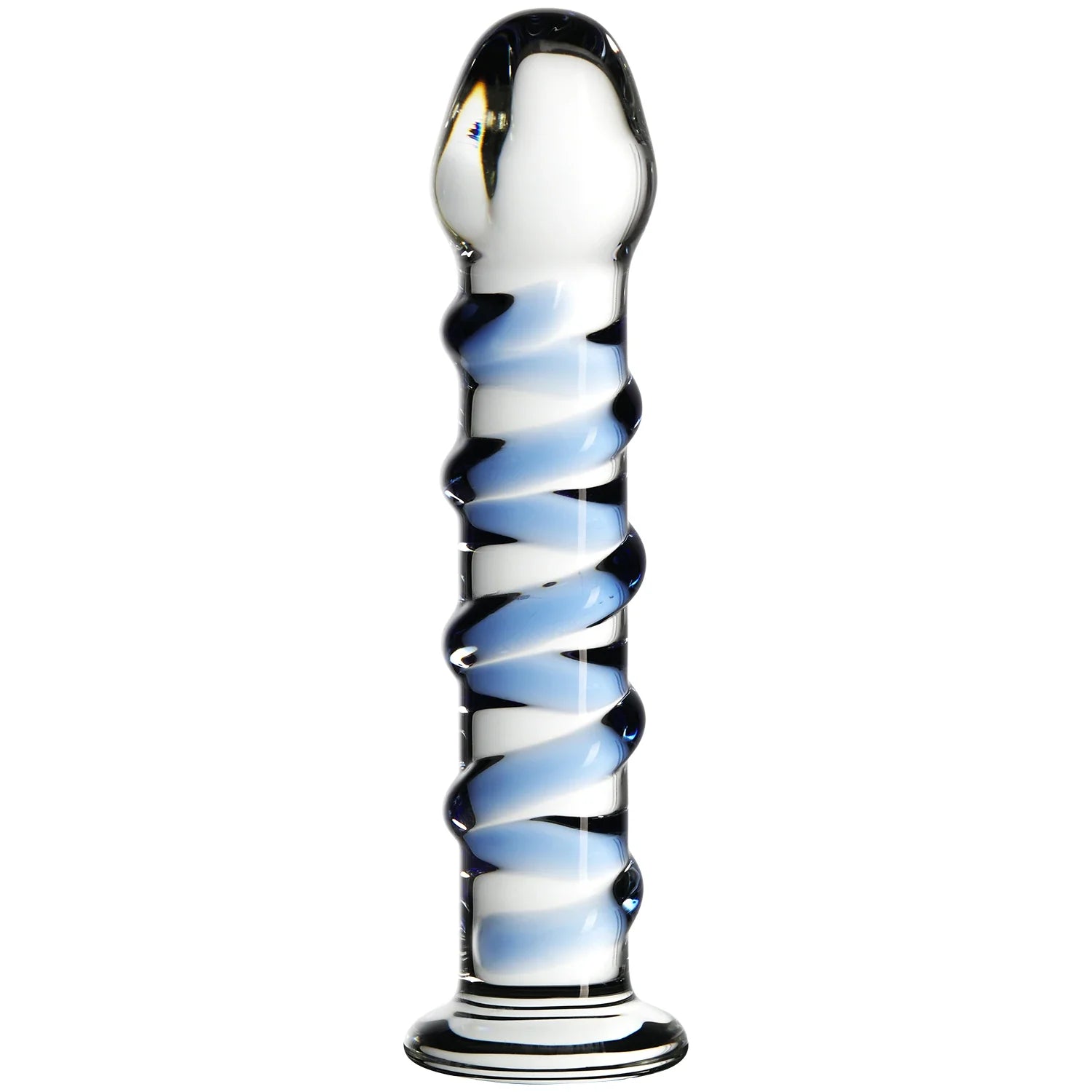 Blue Ribbed Glass Pegging Anal Dildo