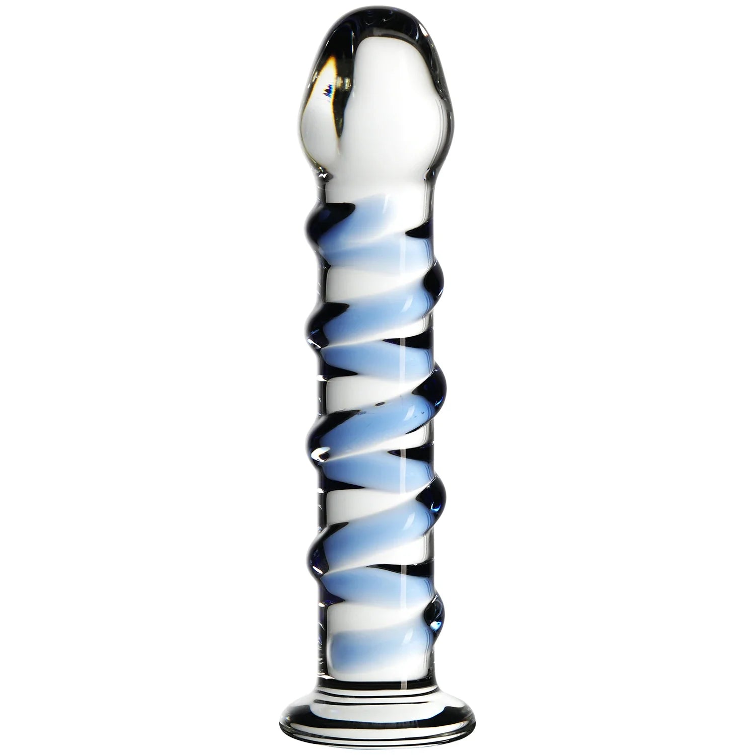 Blue Ribbed Glass Anal Dildo