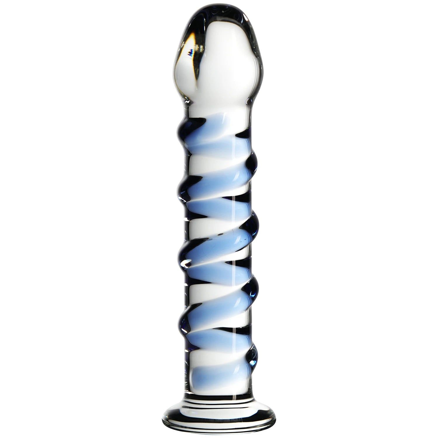 Blue Ribbed Glass Anal Dildo