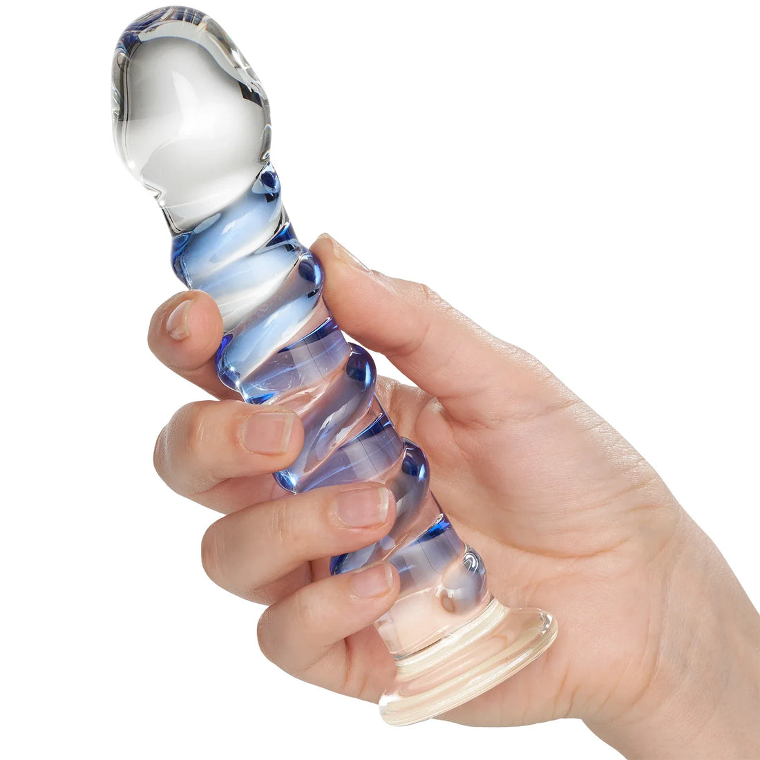 Blue Ribbed Glass Pegging Anal Dildo