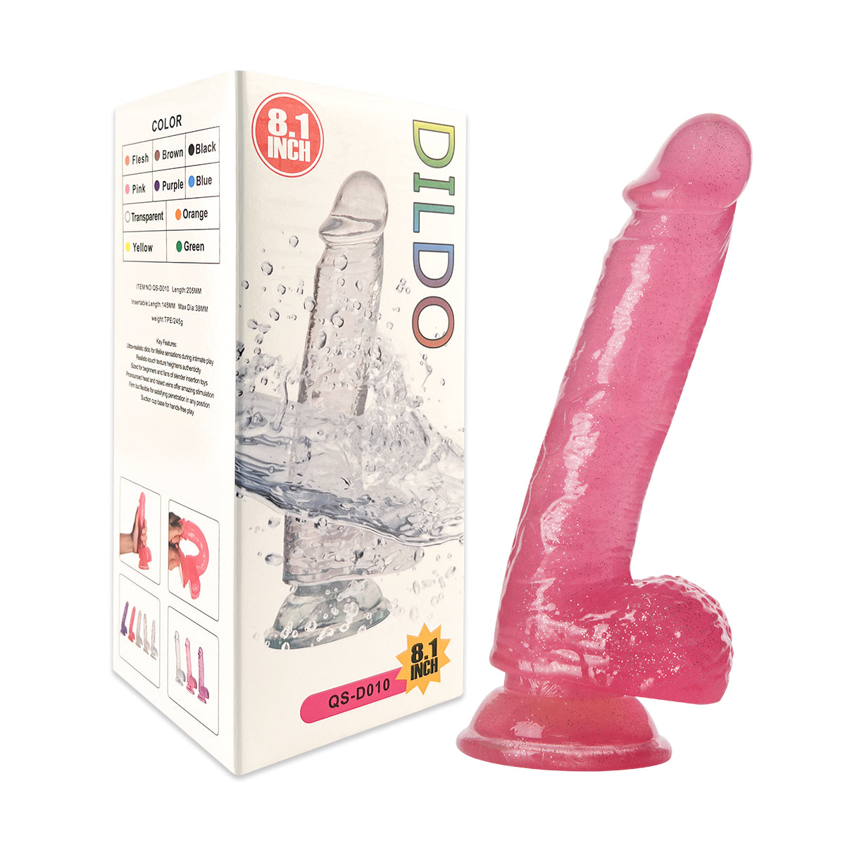 8 Inch Pink Glitter Jelly Dildo