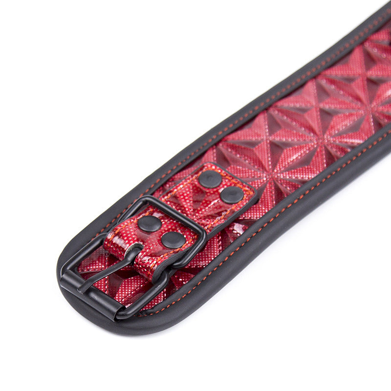 Bondage Collar Leather Diamond Pattern Leash