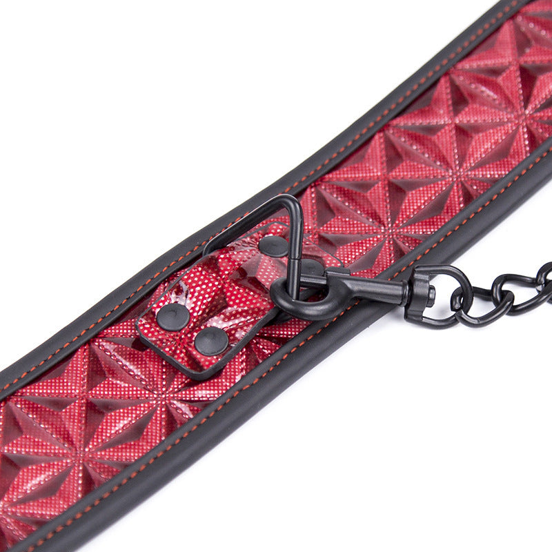 Bondage Collar Leather Diamond Pattern Leash