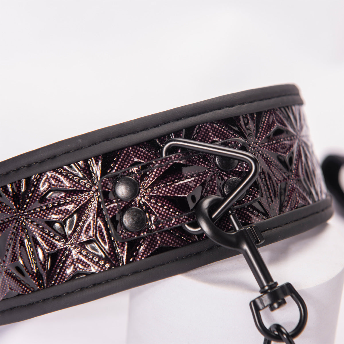 Bondage Collar Leather Diamond Pattern Leash