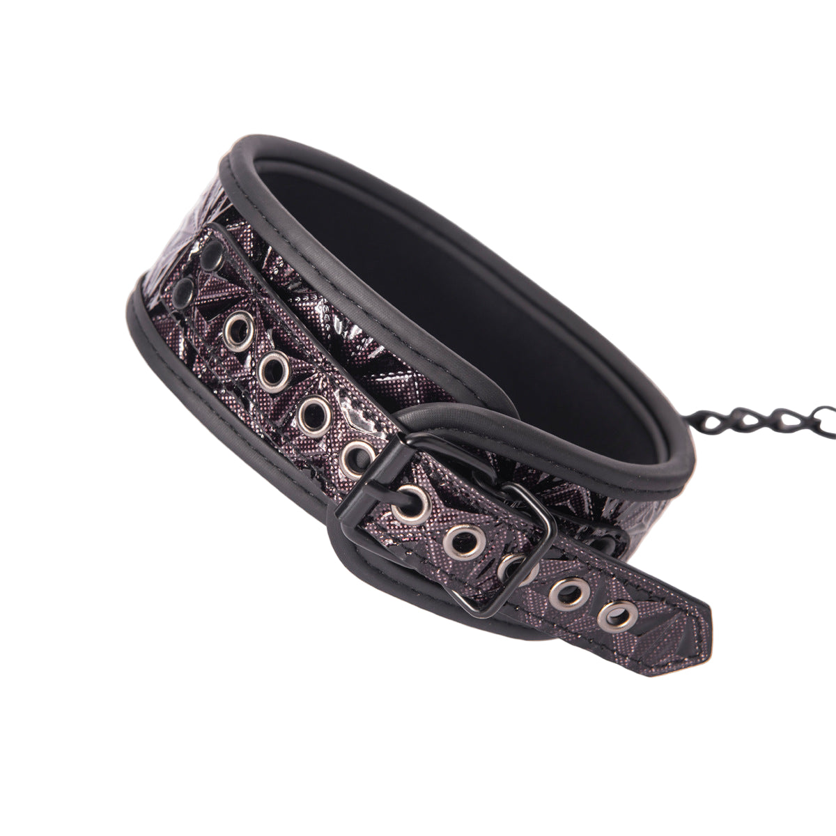 Bondage Collar Leather Diamond Pattern Leash