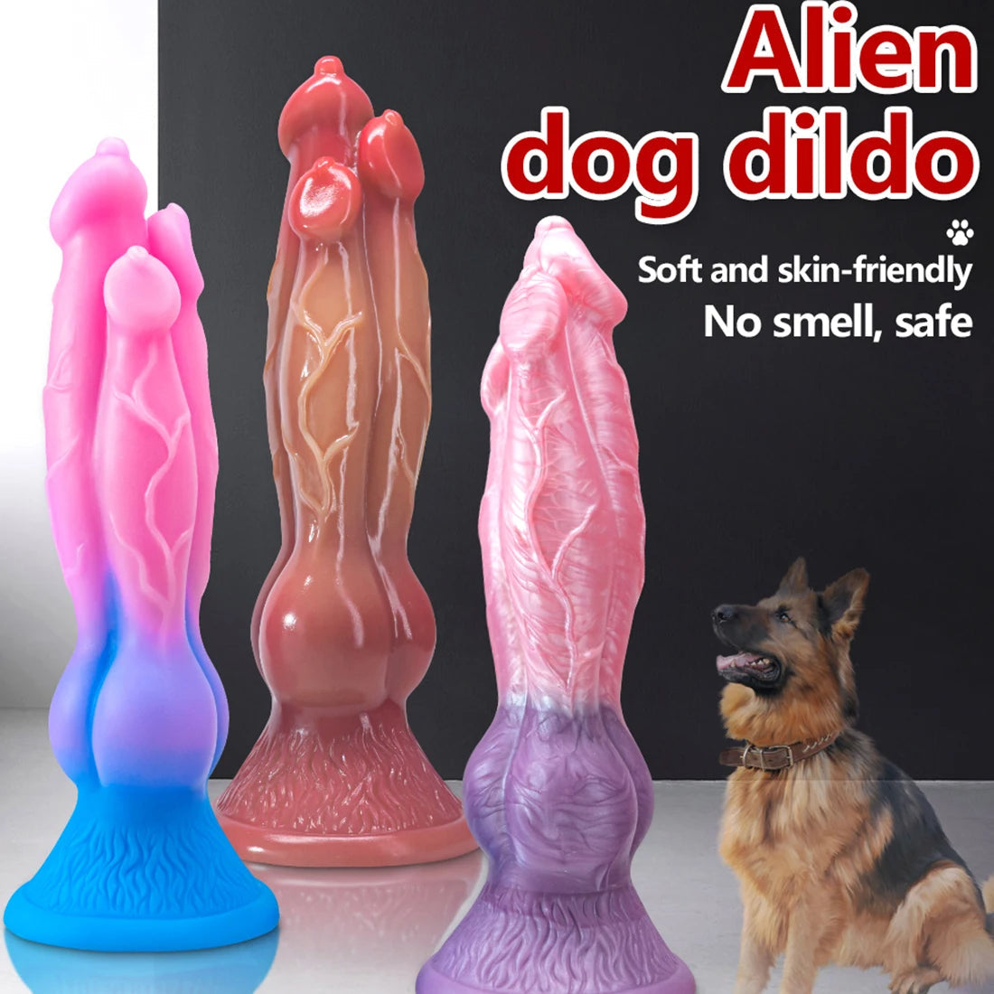 11 Inch Mutant Three Head Big Dog Dildo—Various colors