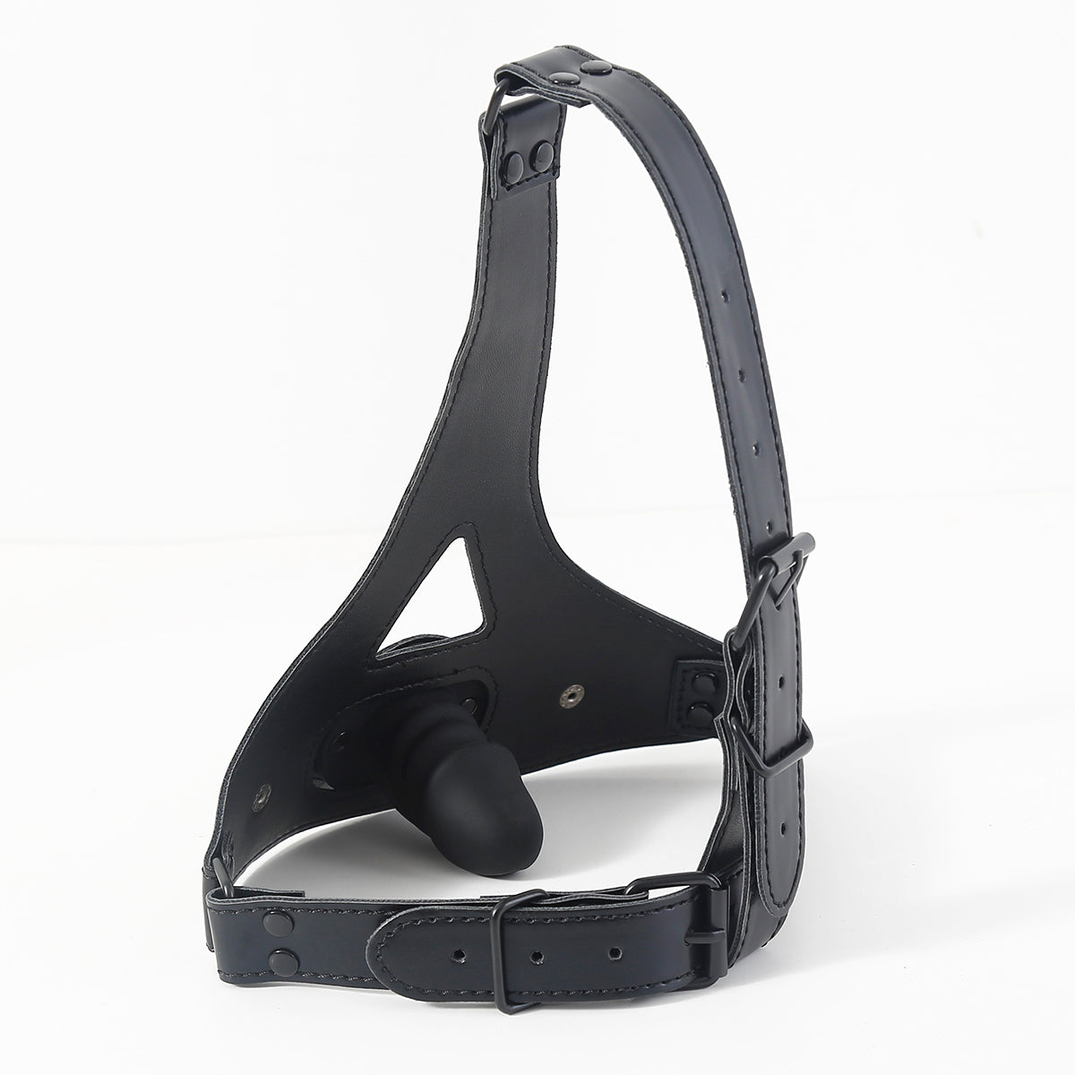 Black Leather Training BDSM Dildo Gag Mask