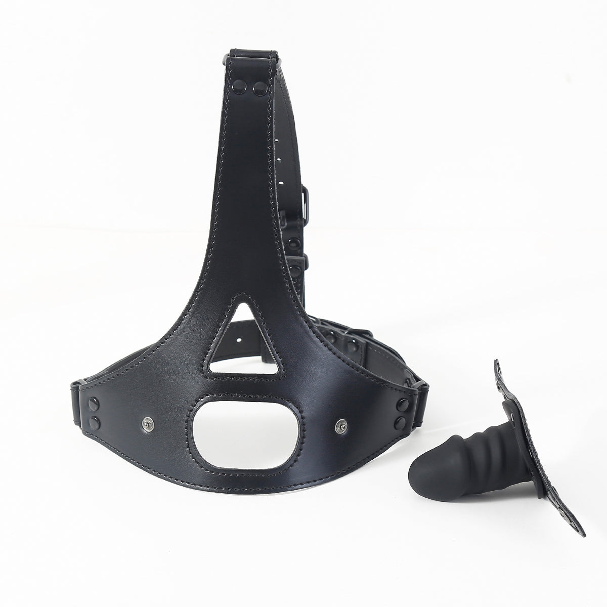 Black Leather Training BDSM Dildo Gag Mask