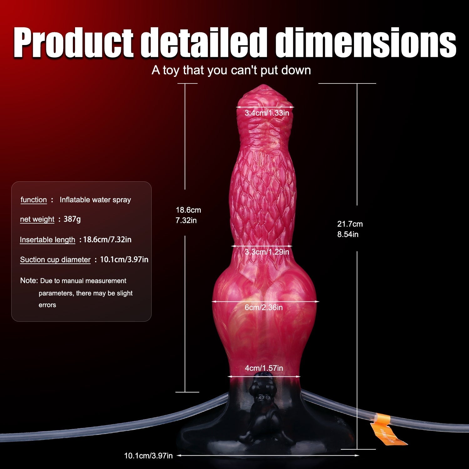 8 Inch Red Inflatable Ejaculating Dog Dildo