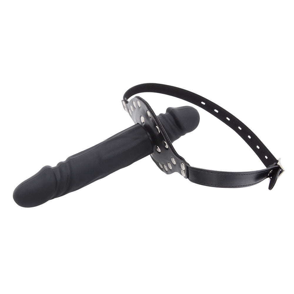 Black Leather Strap Face Dildo Gag