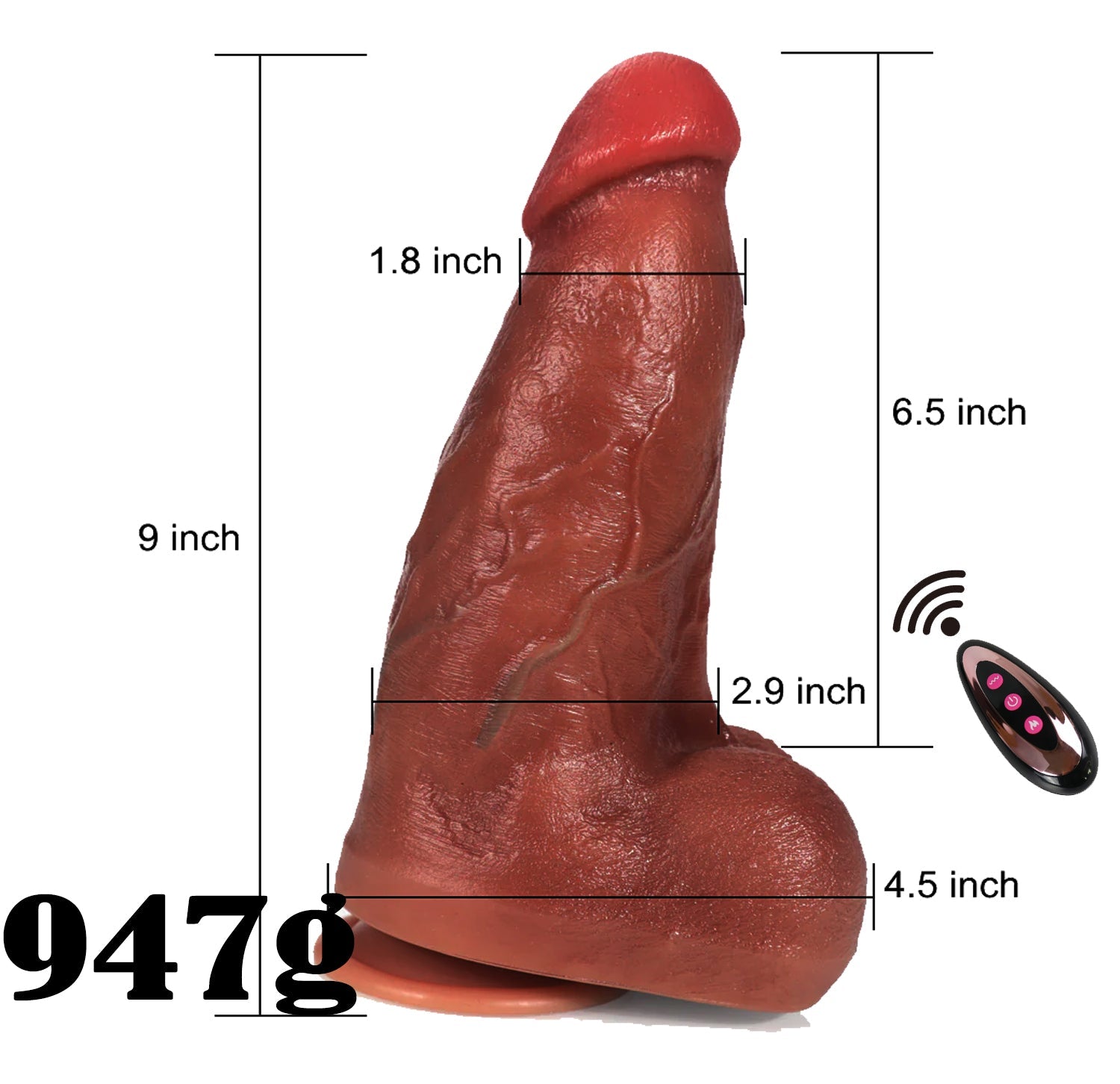 9 Inch Conical Big Control Vibrating Dildo