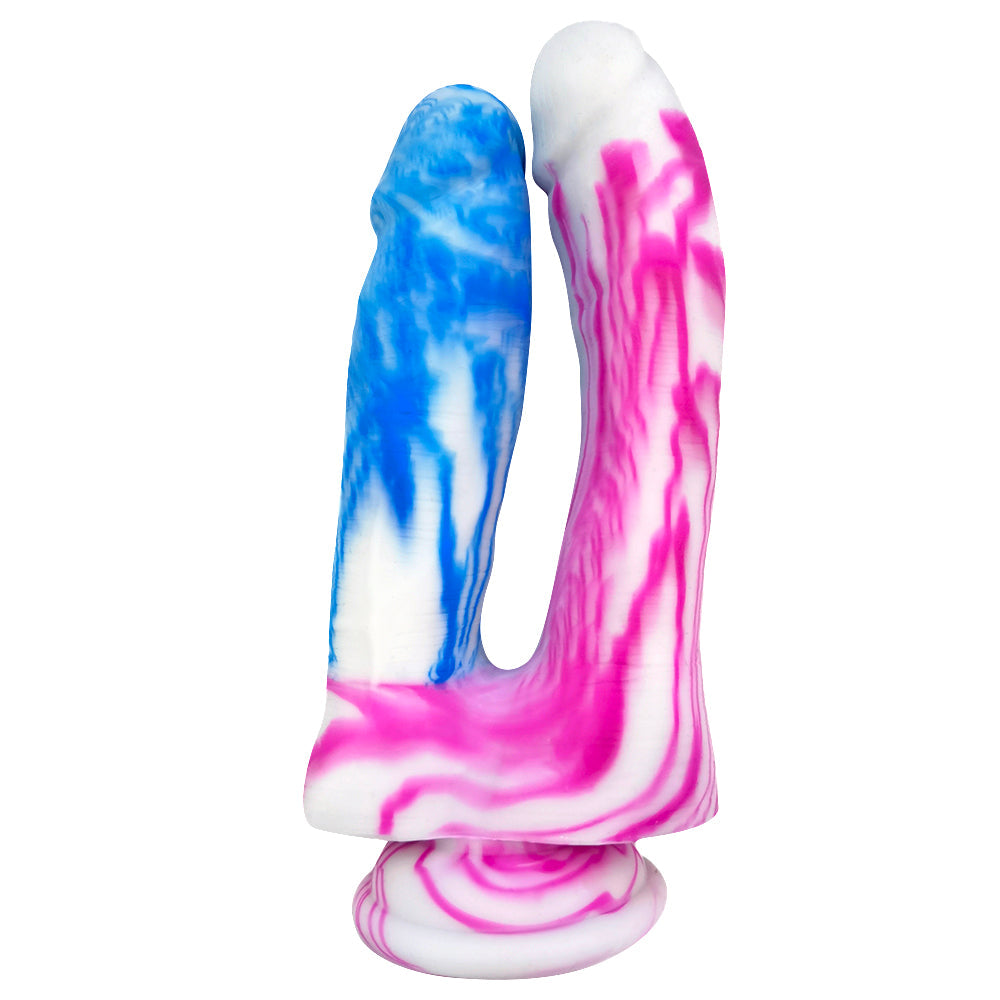 Godemichets à double extrémité en silicone rose et bleu