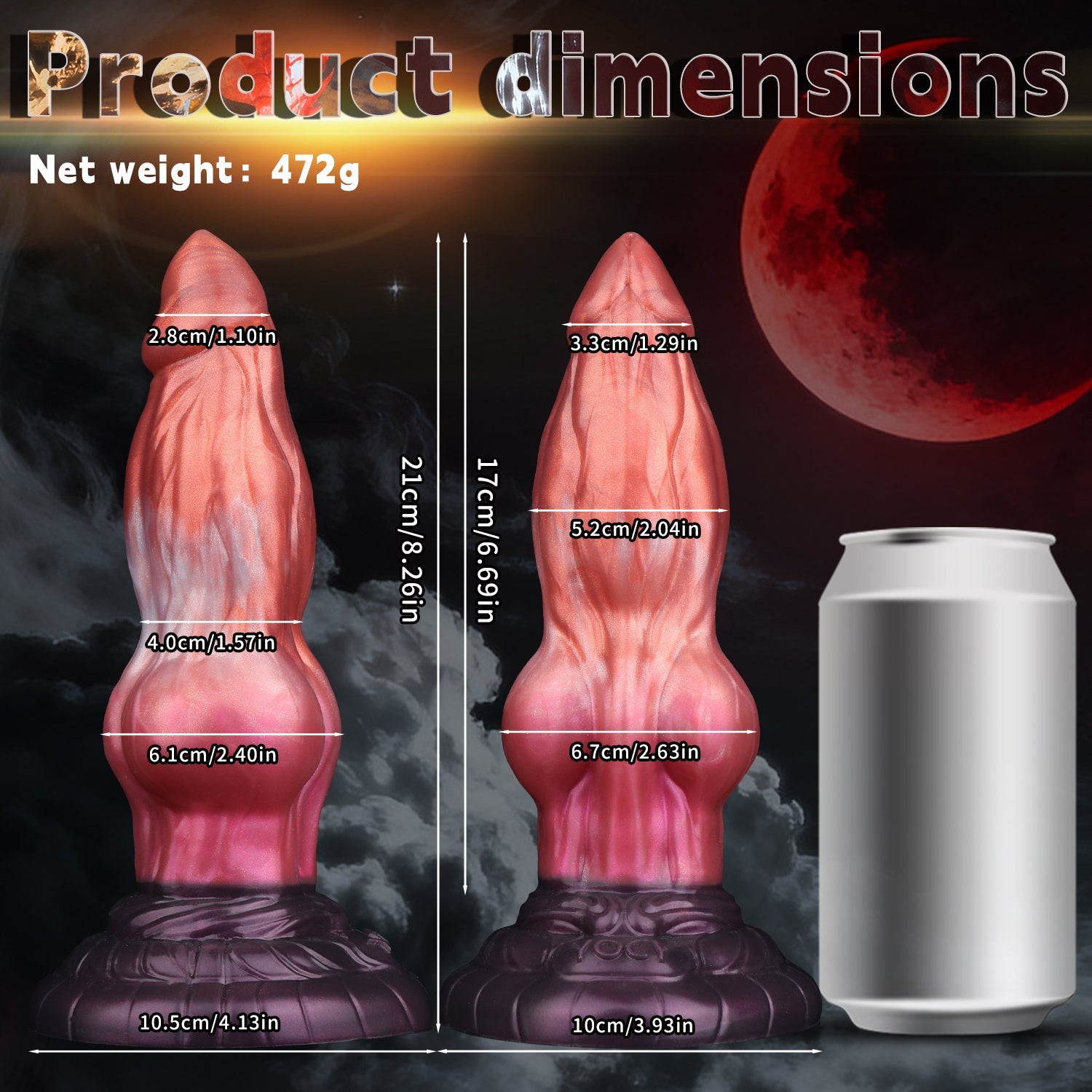 8 Inch Silicone Pointed Dog Knotted  Dildo